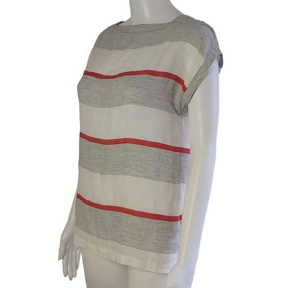 Tahari Striped Linen Top Size 8 - Picture 2 of 7